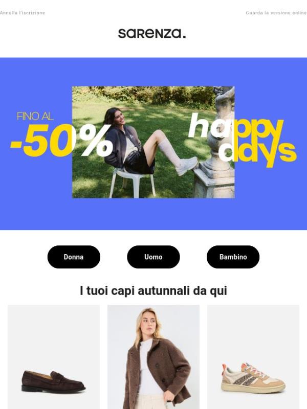 Happy Days Sarenza: fino al -50% 📢