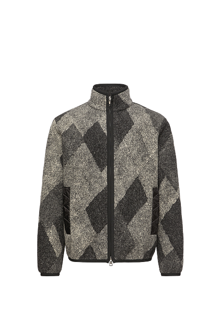 Cardigan con zip in misto lana con motivo a rombi