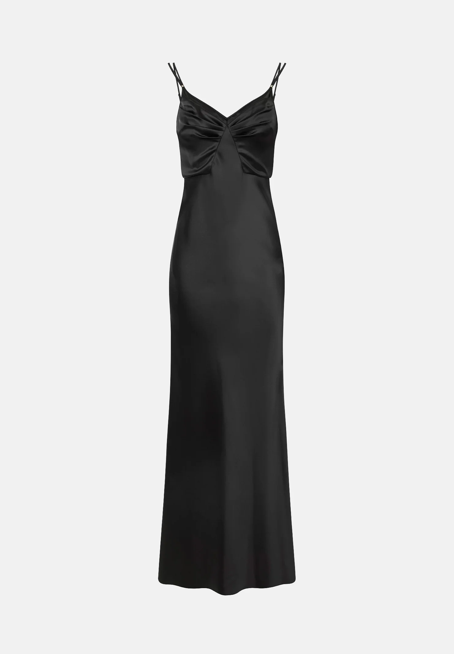 Image of ELISABETTA FRANCHI Abito lungo Red Carpet in raso nero donna