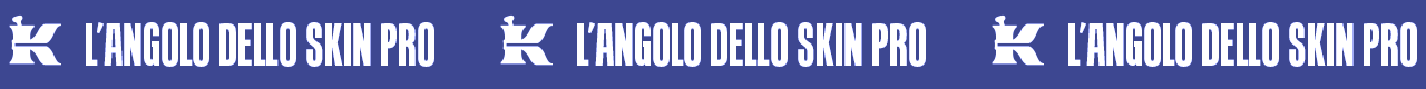 Animazione su sfondo blu scuro con il logo &ldquo;K&rdquo; di Kiehl&rsquo;s alternato alla scritta bianca &ldquo;L&rsquo;ANGOLO DELLO SKIN PRO&rdquo;, ripetuta in sequenza orizzontale in movimento continuo.