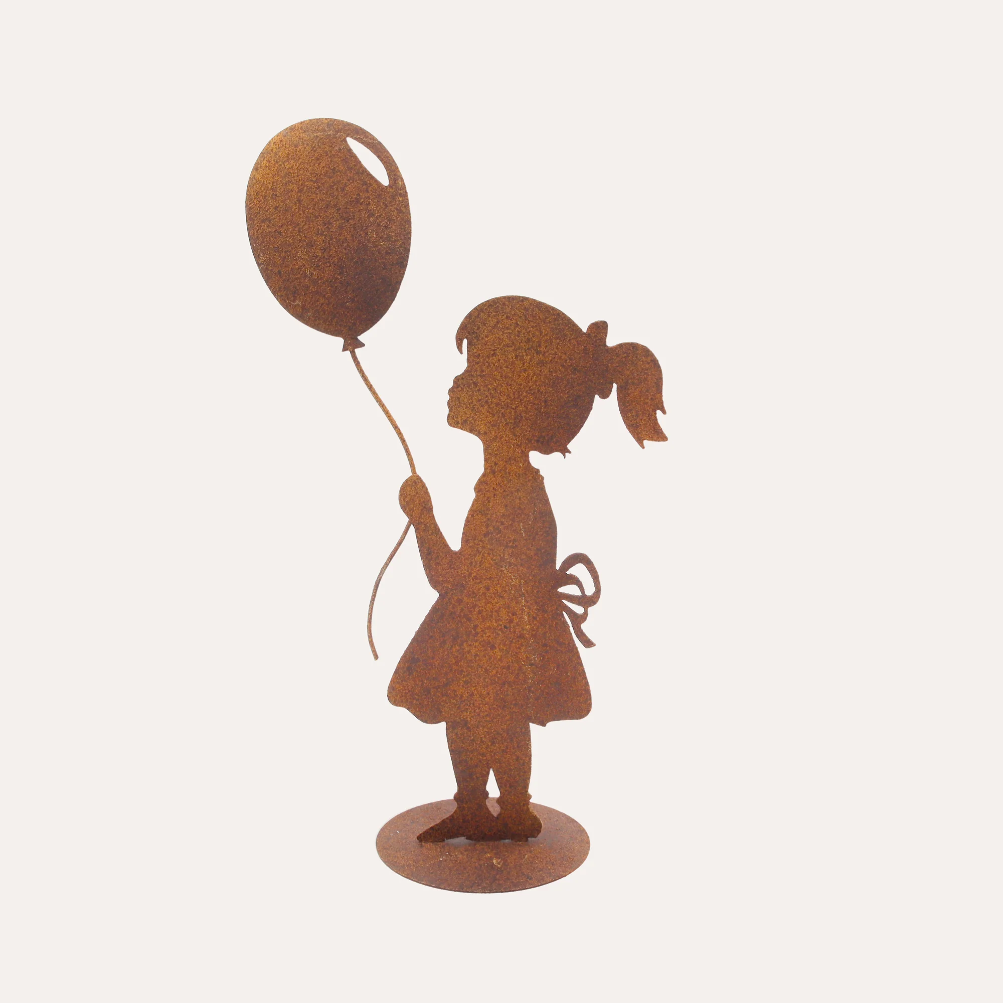 Image of Bimba con Palloncino in Ferro Corten Marrone Ruggine (45x24x10 cm)