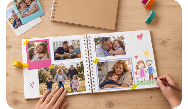 Ordina il materiale per Scrapbooking e crea un album insieme ai bambini: per i nonni, riceverlo sarà emozionante