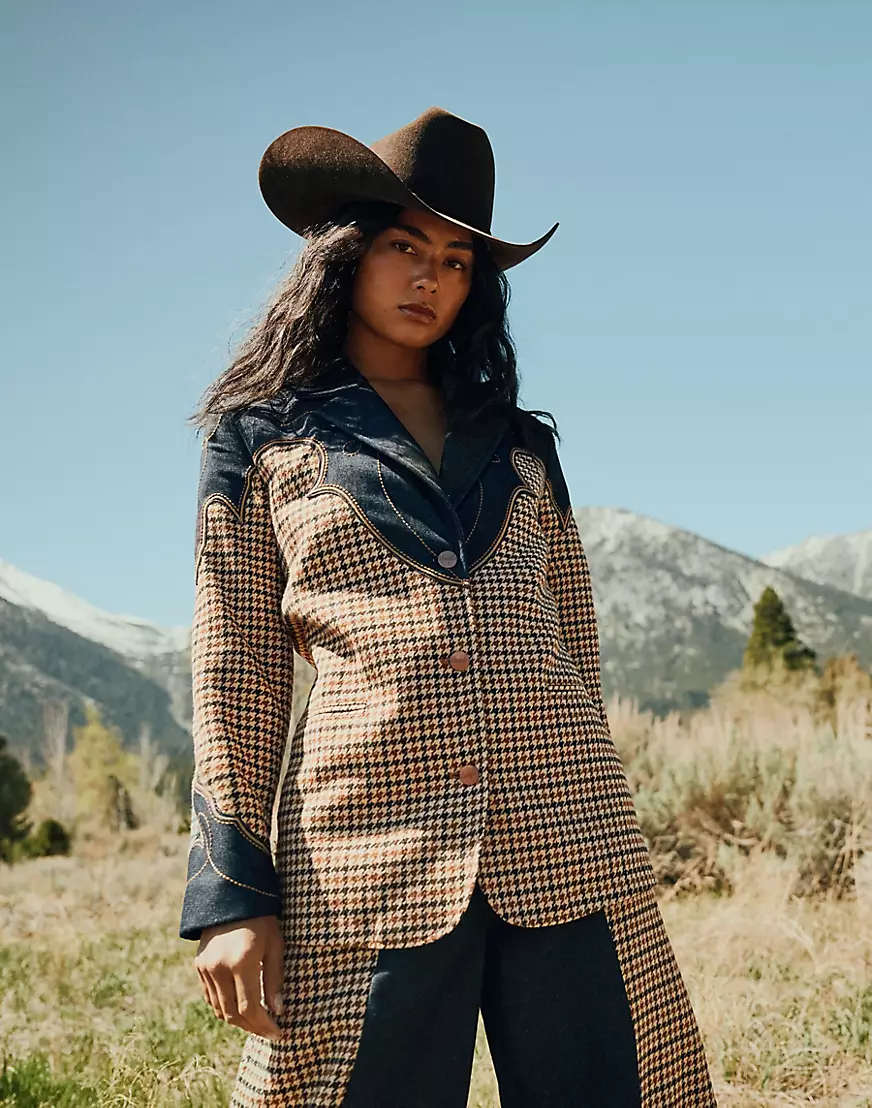 Regular Houndstooth Blazer in Rinse