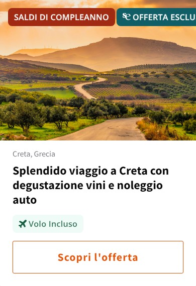 Splendido viaggio a Creta con degustazione vini e noleggio auto