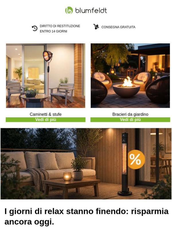 Oggi  è l’ultimo giorno dei giorni di relax: gli sconti del 16% e oltre finiscono!