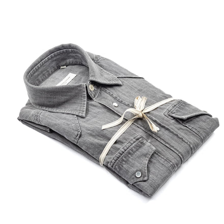 Camicia Denim Grigio Lavato con Bottoni a Pressione