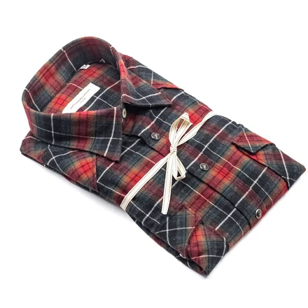 Camicia Tartan Rossa e Verde con Bottoni a Pressione