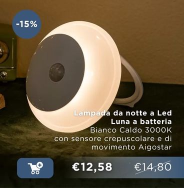 Aigostar LED rechargeable moon night lamp, warm 3000K, battery-powered with dusk and motion sensors, portable bedside light