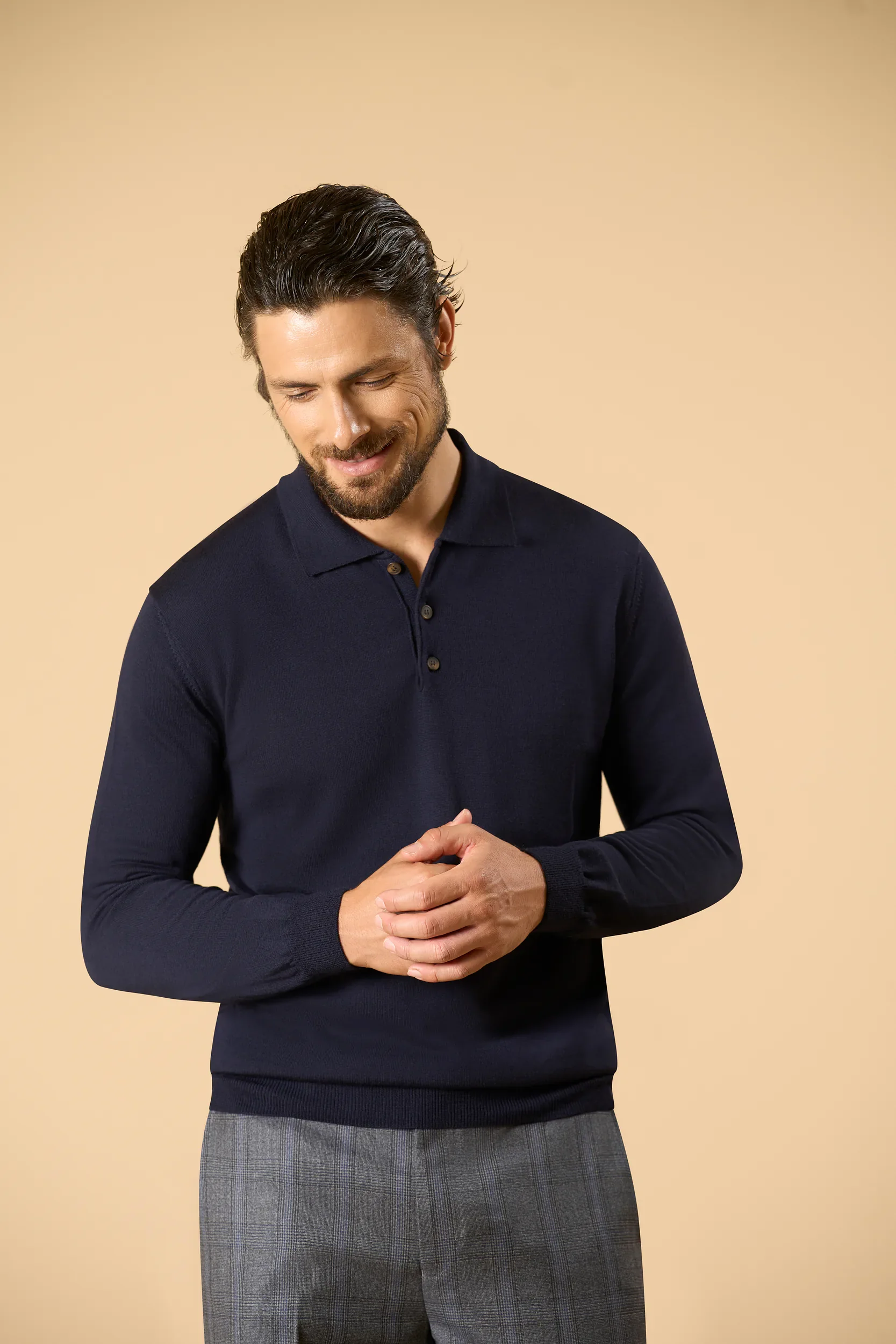 Image of Polo blu lana merinos extrafine