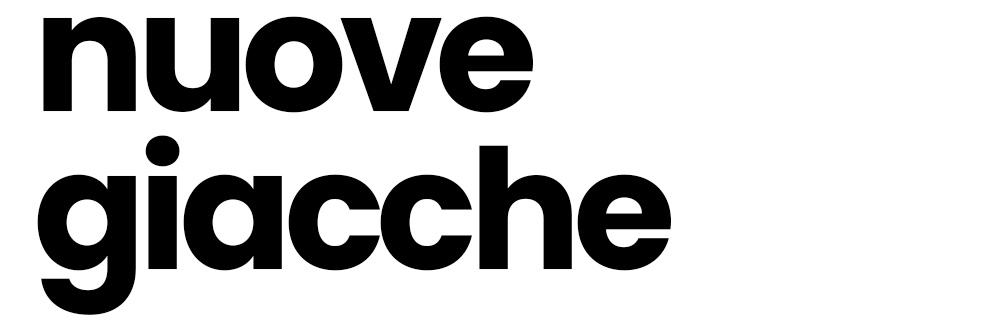 Bold black sans-serif text reading 'nuove giacche' on a white background — promotional banner for new jackets