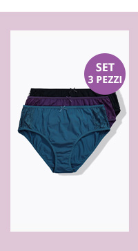 Confezione da 3 slip in blu, viola e nero con dettaglio a fiocco