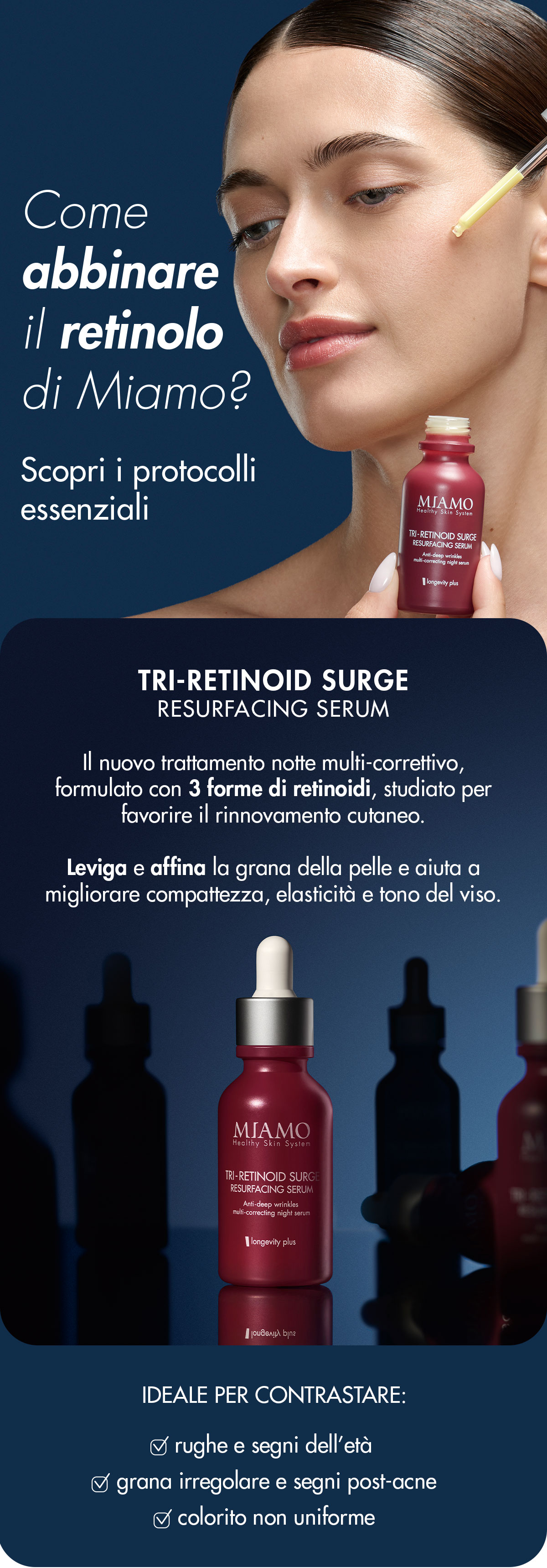 tri-retinoid surge resurfacing serum, siero notte anti-rughe profonde e multi-correttivo