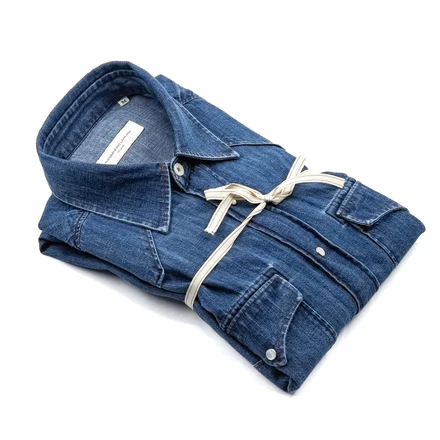 Camicia Denim Blu con Bottoni a Pressione
