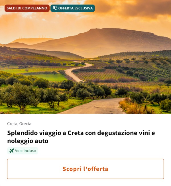 Splendido viaggio a Creta con degustazione vini e noleggio auto