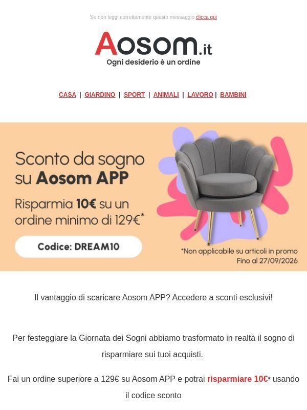 Su Aosom APP hai 10€ di sconto