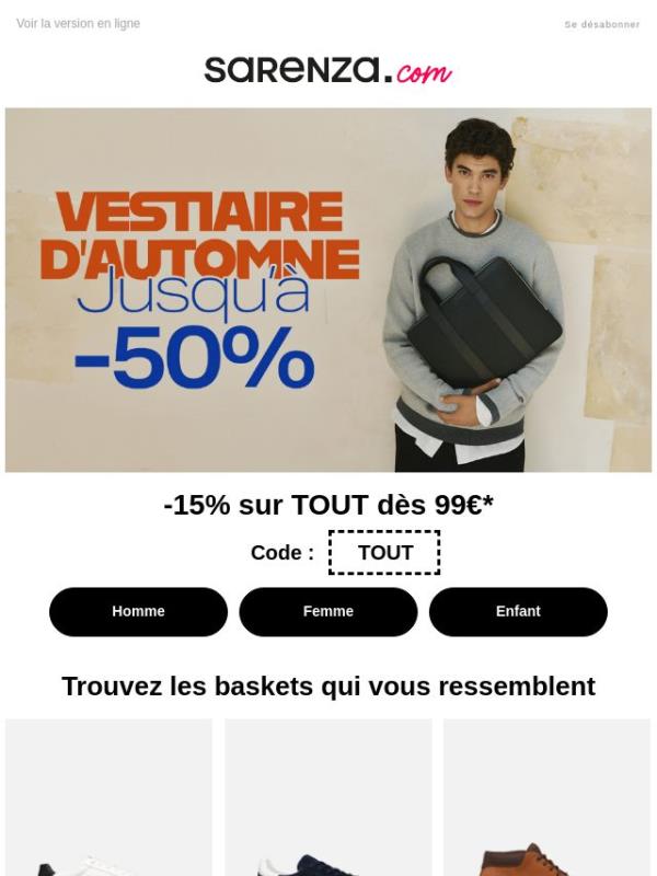 -15% supp sur TOUTES* les baskets dès 99€ !