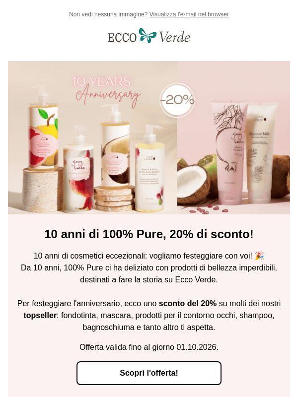 🎉 10 anni di 100% Pure – 20% di sconto sui topseller 🎉