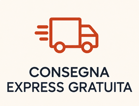 Orange delivery truck icon with Italian text 'Consegna Express Gratuita' indicating free express delivery