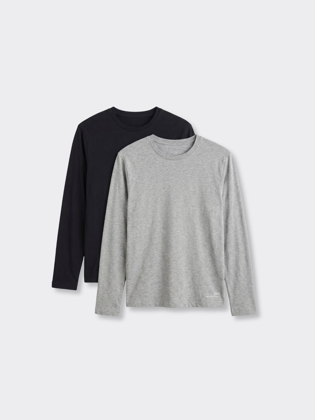 T-Shirt a Manica Lunga Nero e Grigio Chiaro Melange - Set da 2