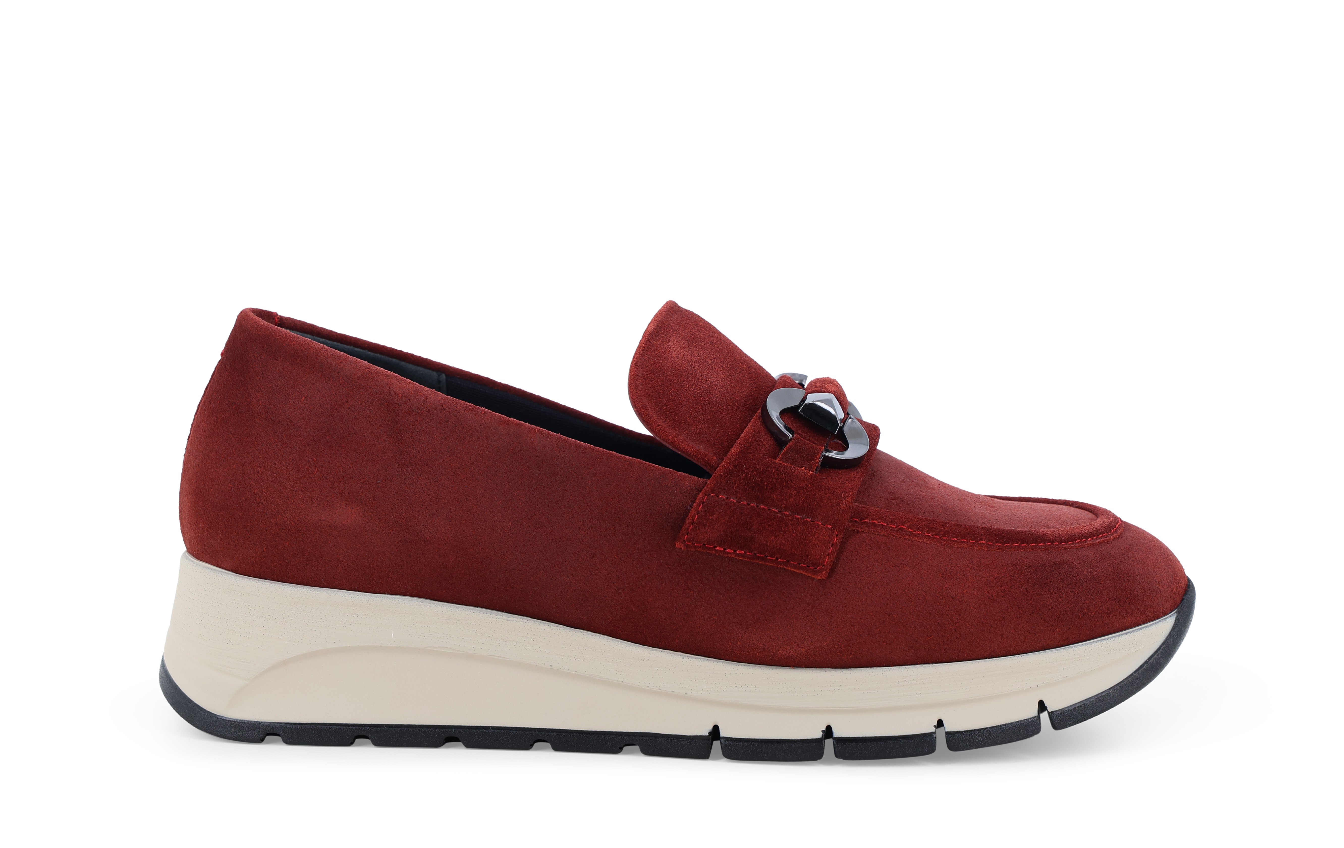 Mocassini donna in camoscio rosso bordo r25083q