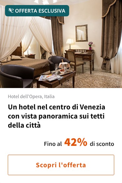 Un hotel nel centro di Venezia con vista panoramica sui tetti della città