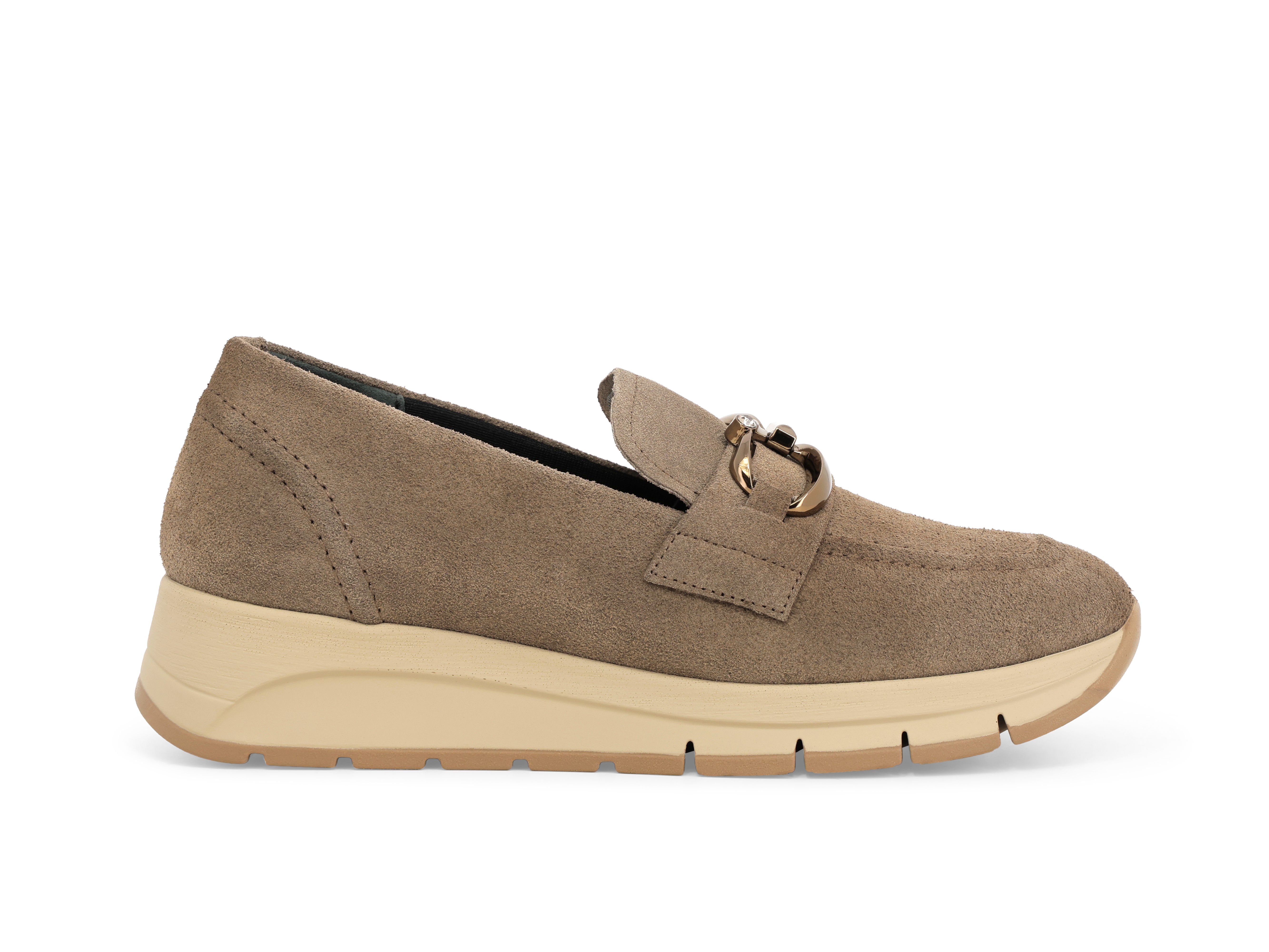 Mocassini donna in camoscio beige r25089q