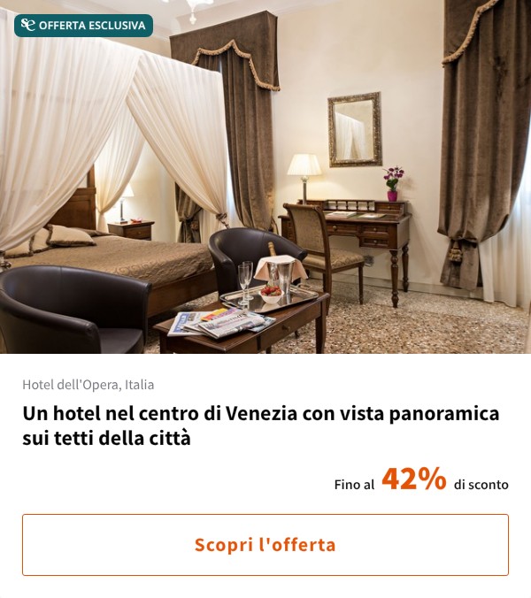 Un hotel nel centro di Venezia con vista panoramica sui tetti della città