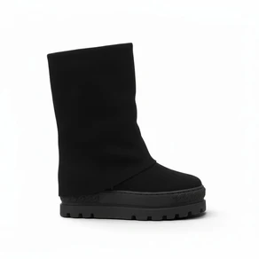 Tsakiris Mallas Stivali Donna Double Face con Risvolto e Zeppa in Camoscio Nero