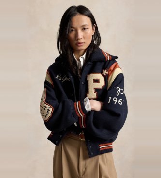 Giacca universitaria in misto lana blu navy
