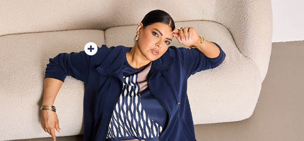 Elegante giacca blu scuro con motivo moderno