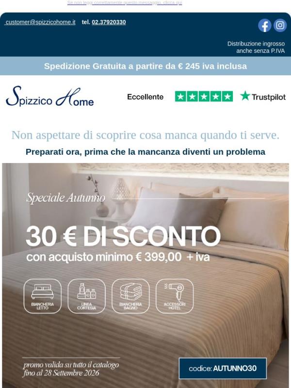 Il tuo sconto di 30€ scade il 28 settembre 💌
