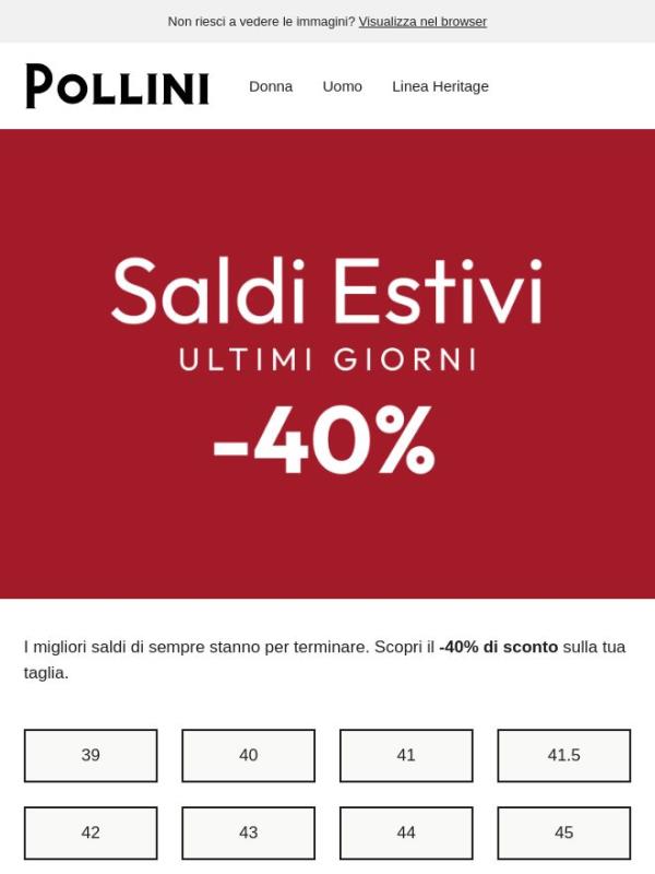 -40% SS26 | Il capitolo finale dei Saldi Pollini