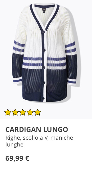 Cardigan lungo marittimo con righe e scollatura a V