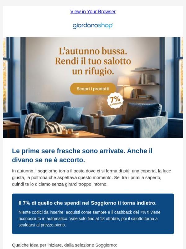 🍂 il salotto si scalda, il cashback pure