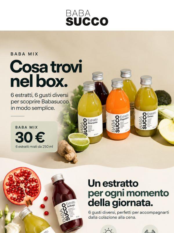 6 gusti. Una box. 30 €.