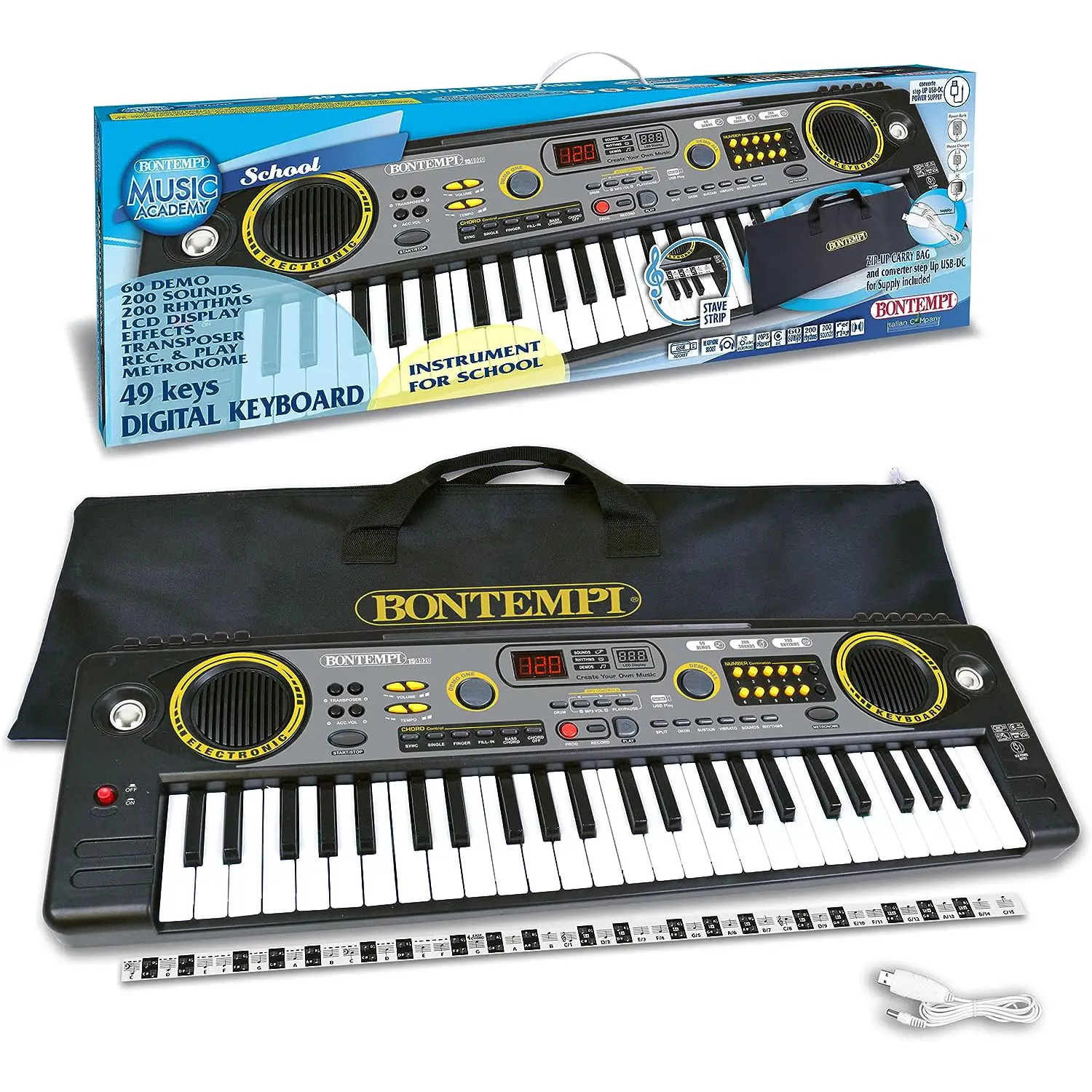 Tastiera Bontempi a 49 Tasti con Presa USB – Suona, Registra e Impara la Musica
