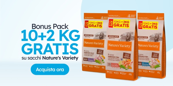 Bonus Pack · 10+2 KG in regalo sui sacchi Nature's Variety.