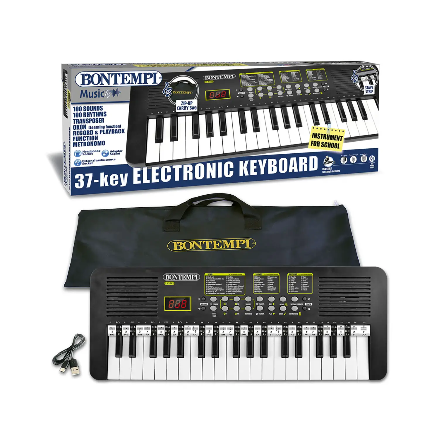 Bontempi Tastiera Elettronica Didattica 37 Tasti USB con Accessori