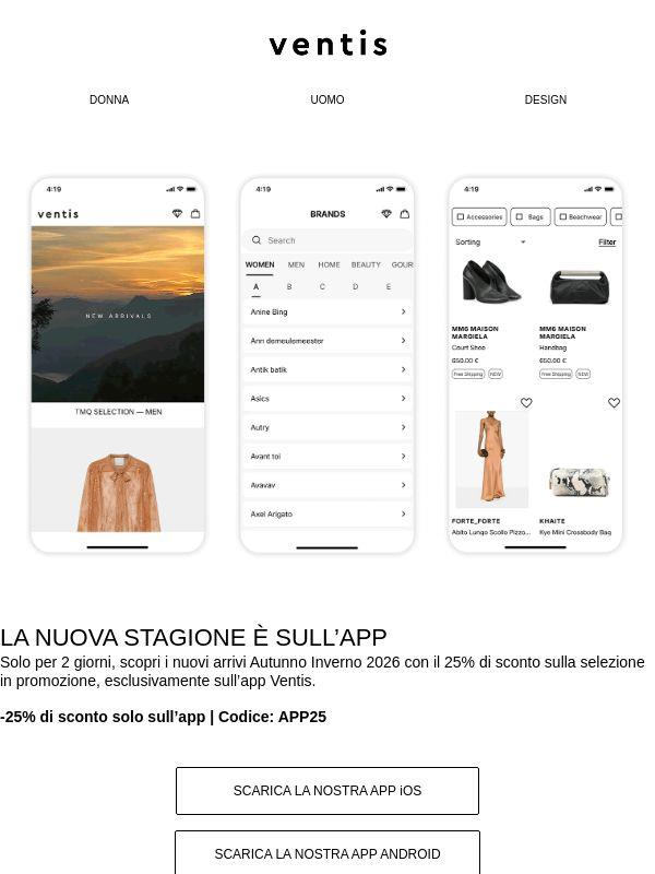 Nuovi arrivi: -25% solo sull’app