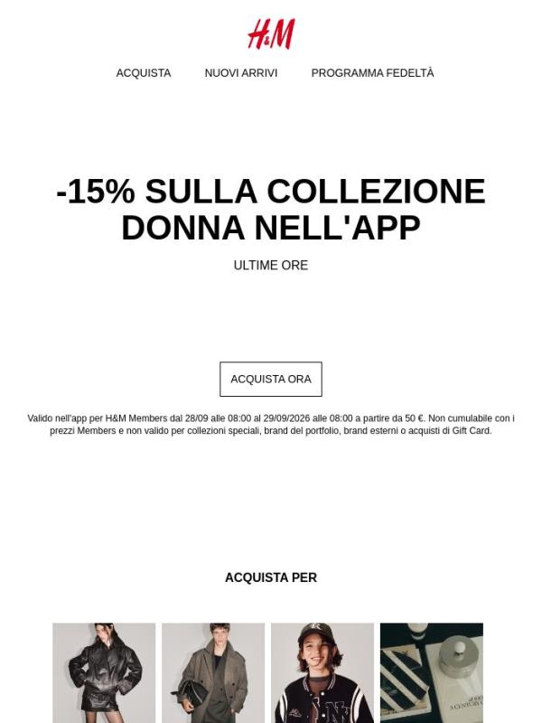 Ultime ore: -15% sulla collezione donna nell'app