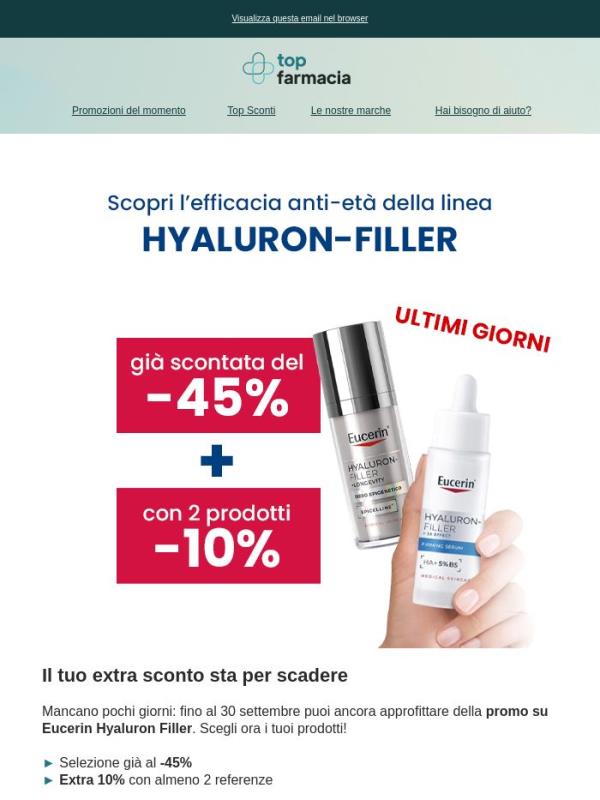 ⏳ Eucerin Hyaluron: ultimi giorni per l’extra 10%