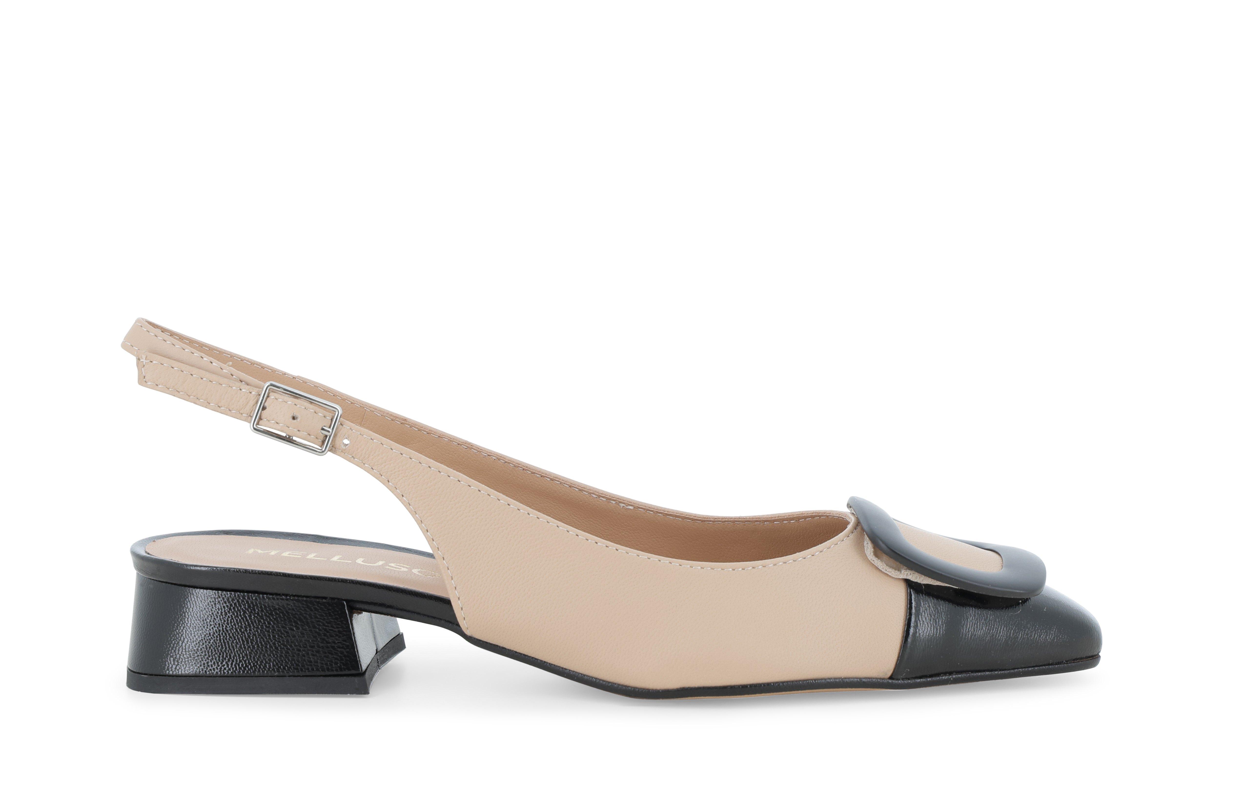 Décolleté donna slingback con cinturino in pelle nero nude v701q