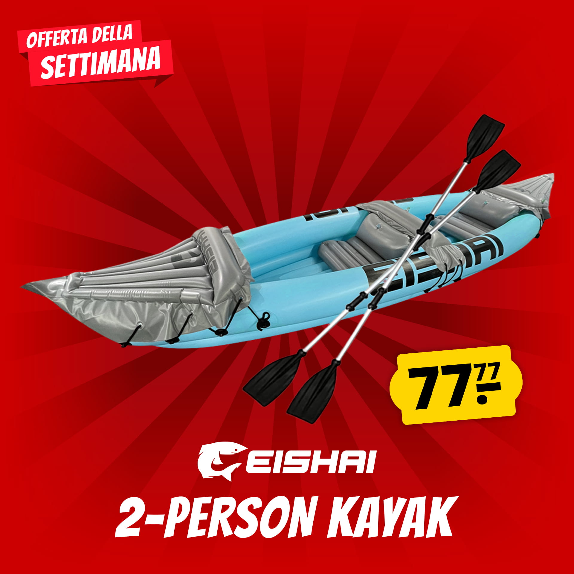 eishai flow kayak gonfiabile per 2 persone con pagaie e pompa