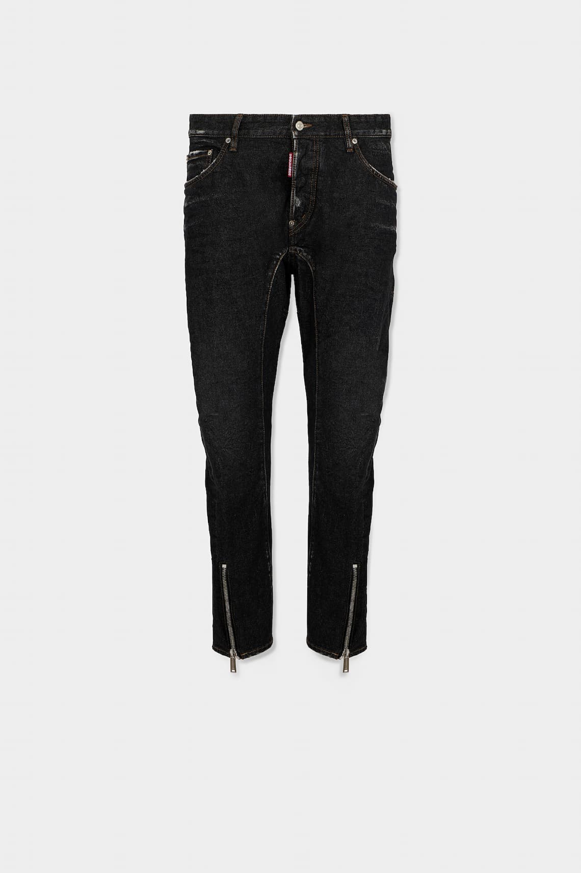 Black Aviator Biker Zips Jeans
