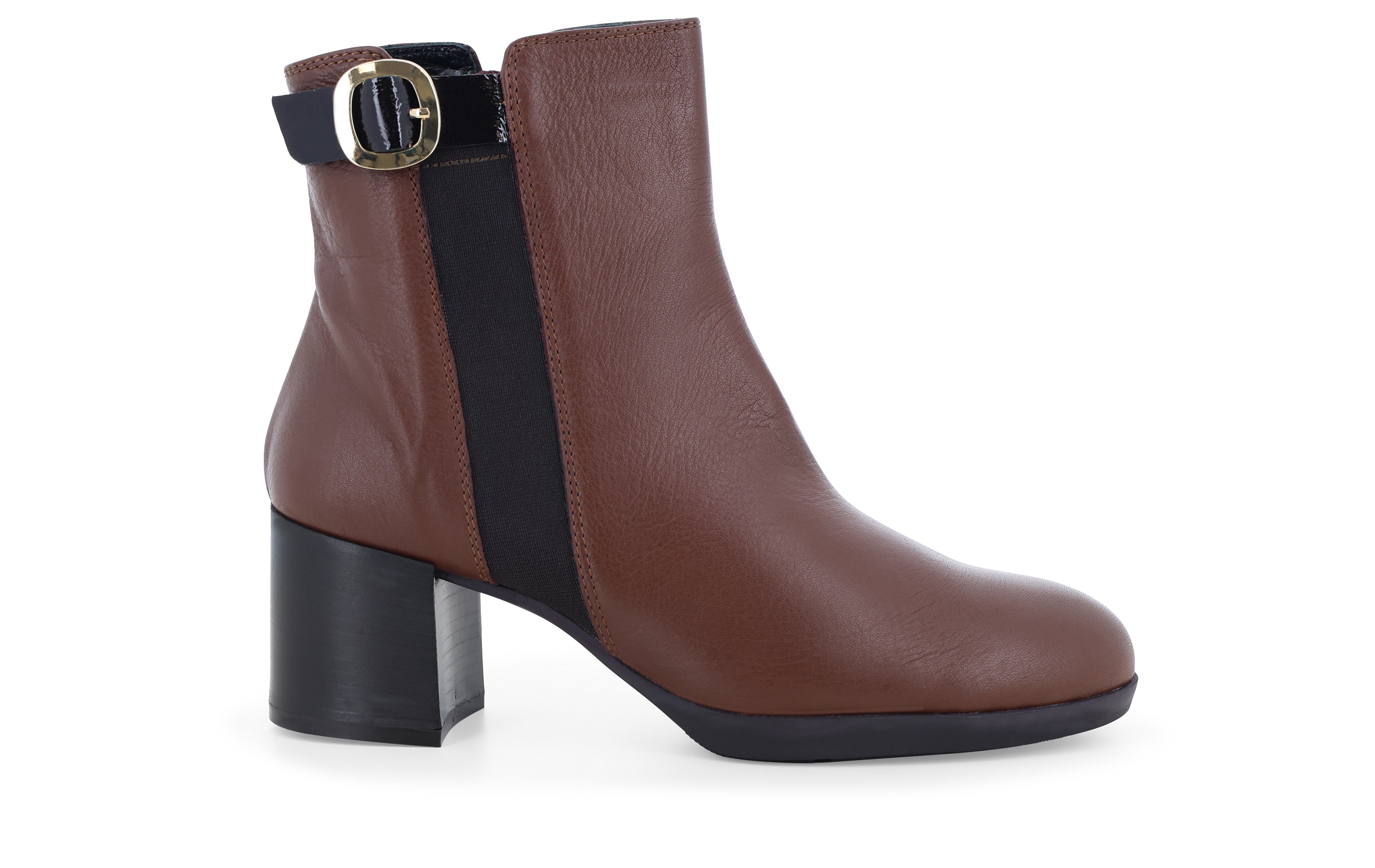 Stivaletto donna con fibbia elastico laterale in pelle marrone z250q