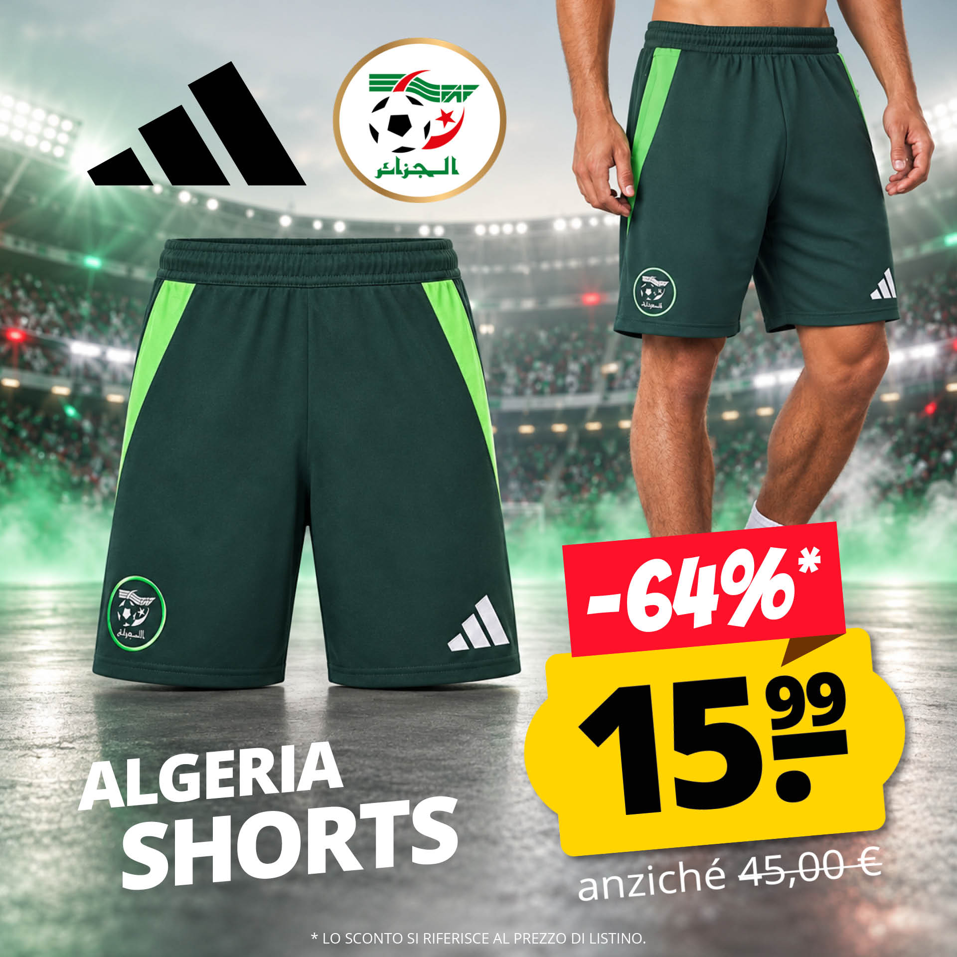 algeria adidas pantaloncini per la trasferta