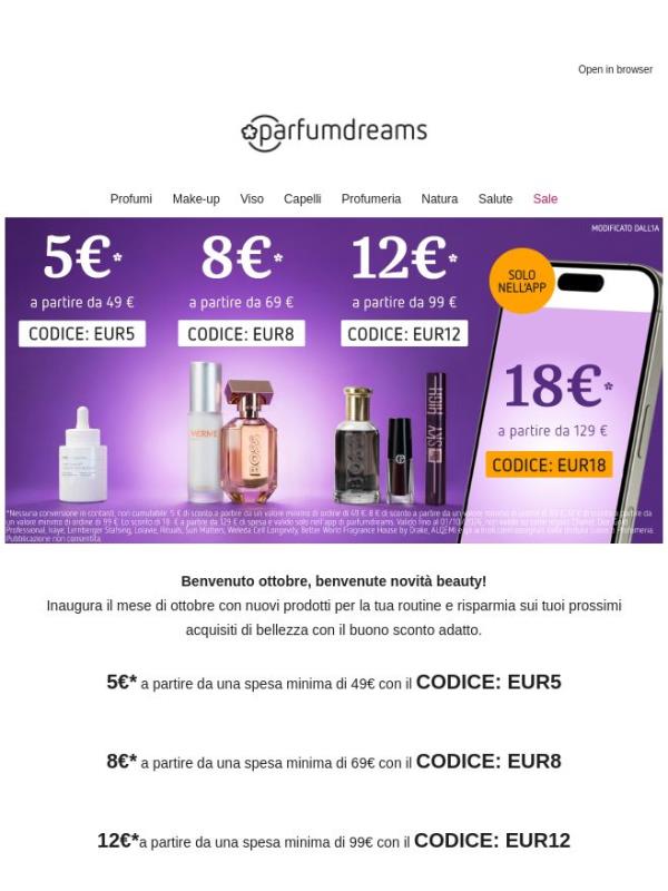 Benvenuto ottobre: fino a 18€* di sconto sui tuoi acquisti 🍂