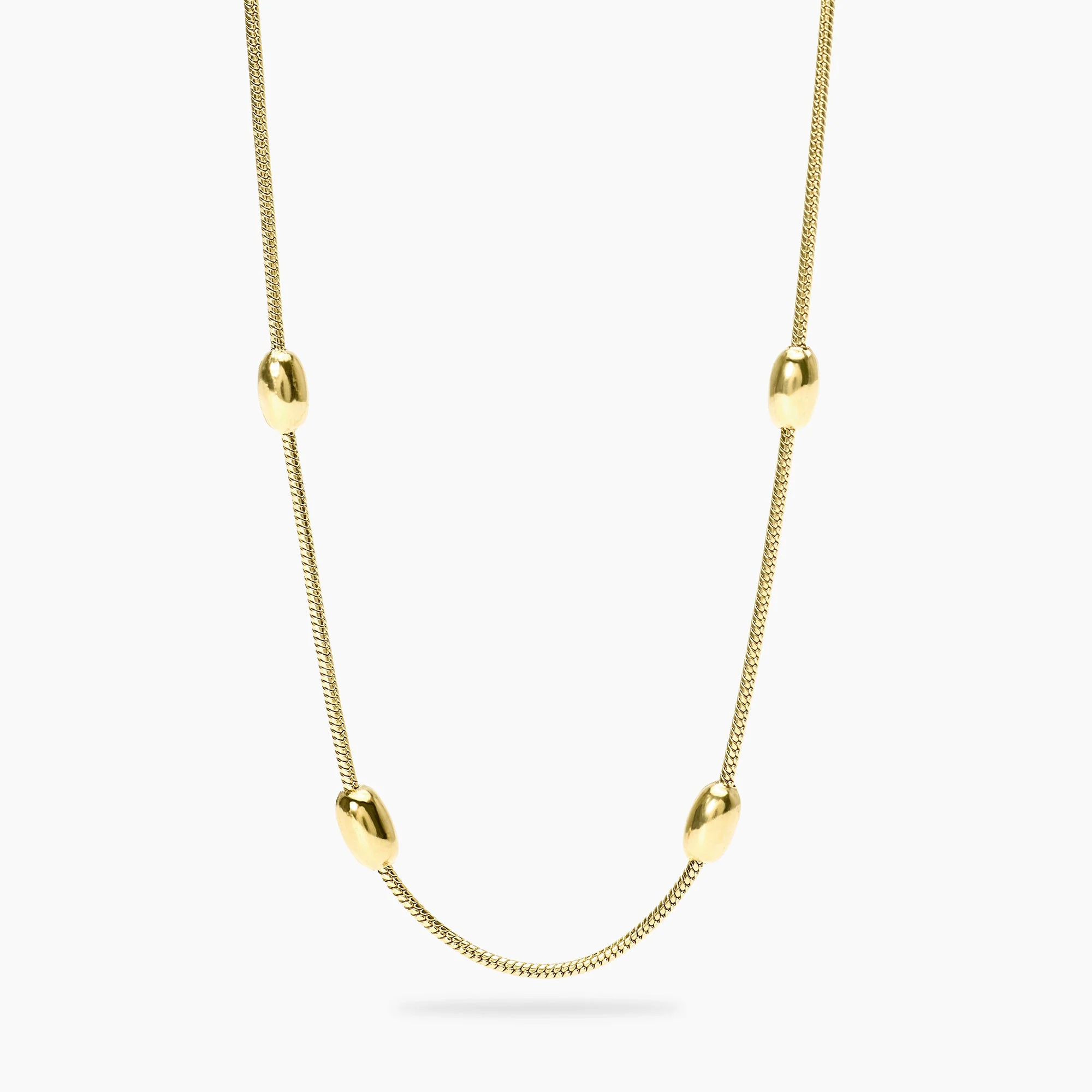 Image of Collana in acciaio dorato con catene snake ed elementi ovali STYLE 85
