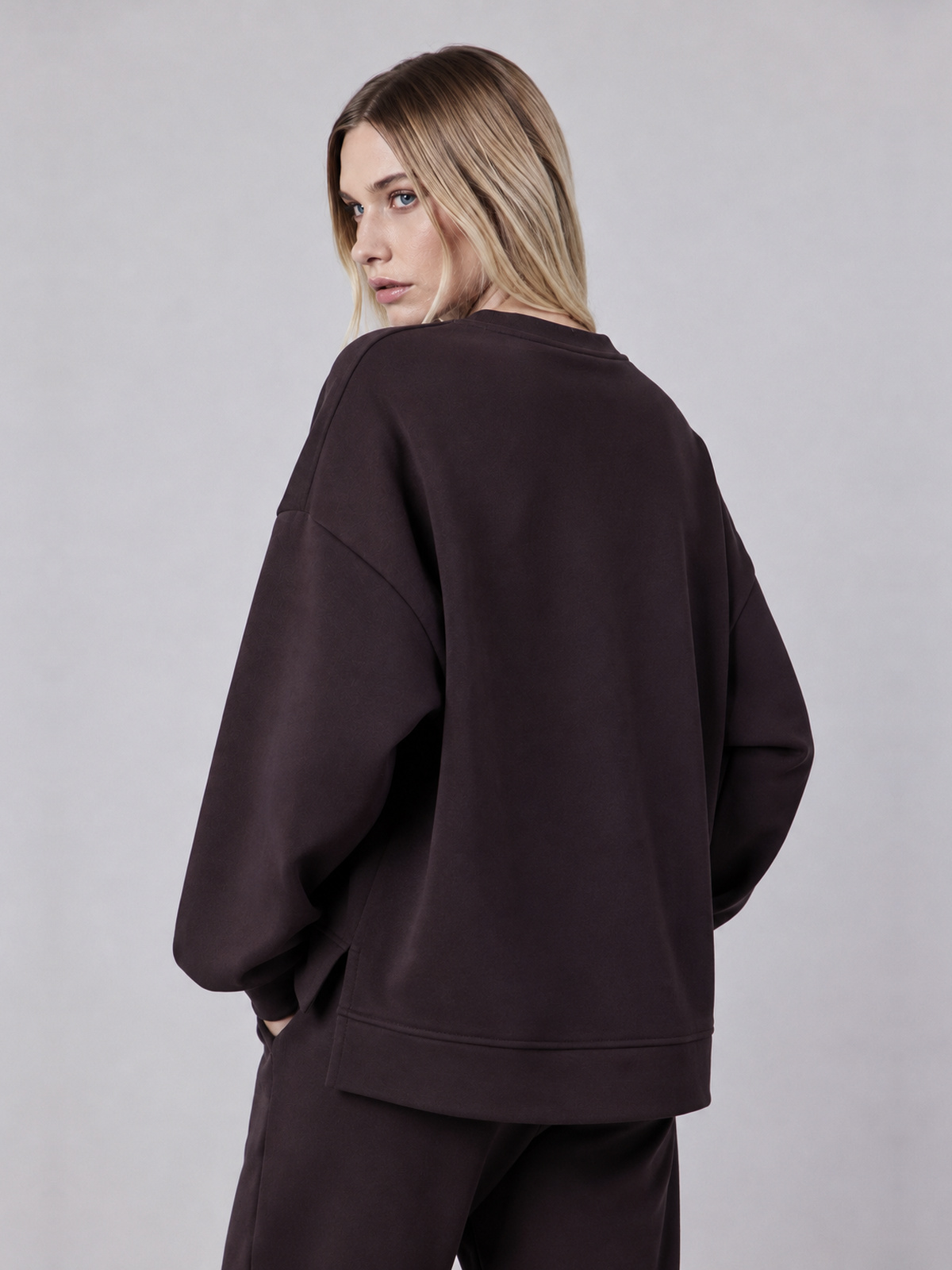 Felpa Girocollo Loose Fit in Interlock Wood