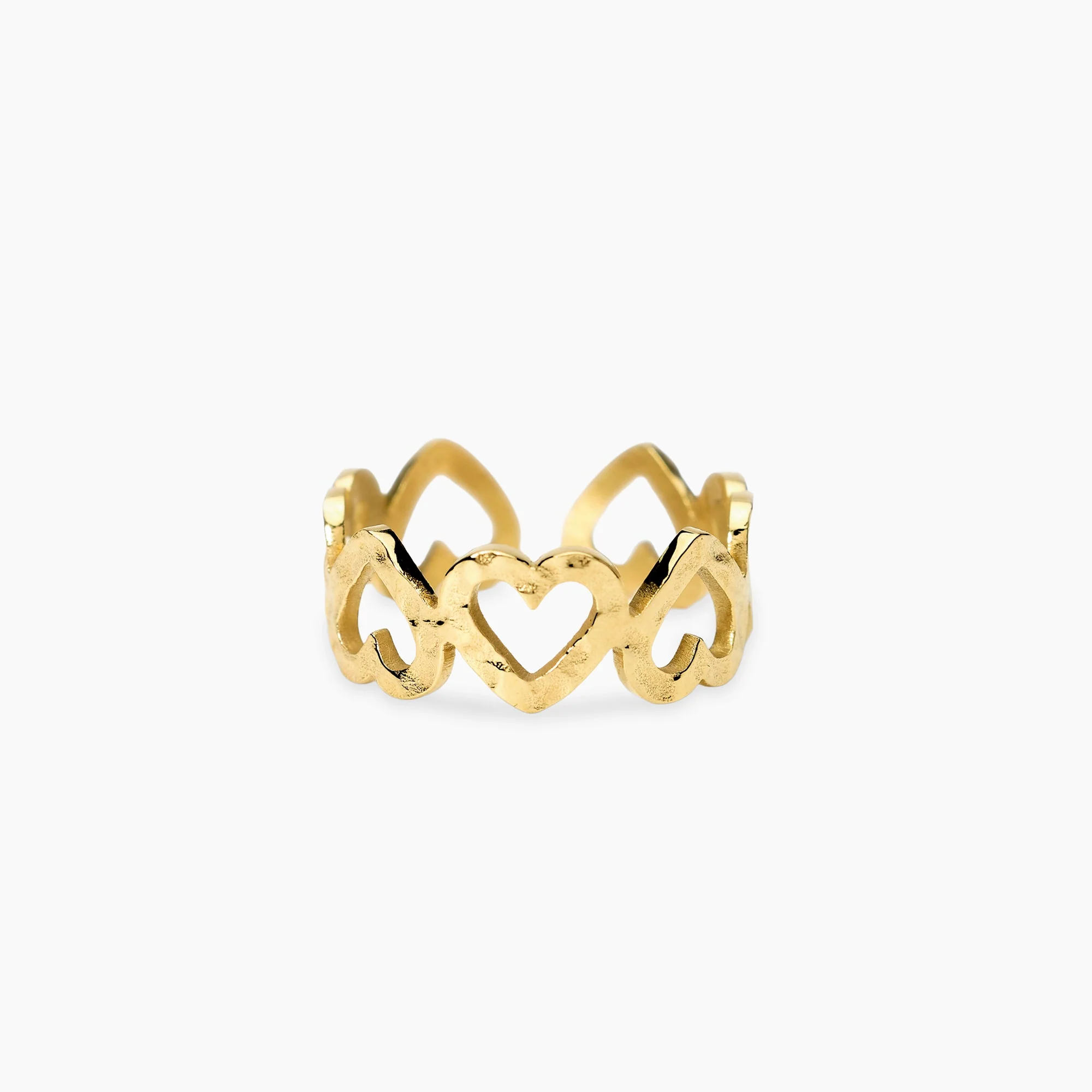 Image of Anello aperto in acciaio dorato con cuori martellati STYLE 103